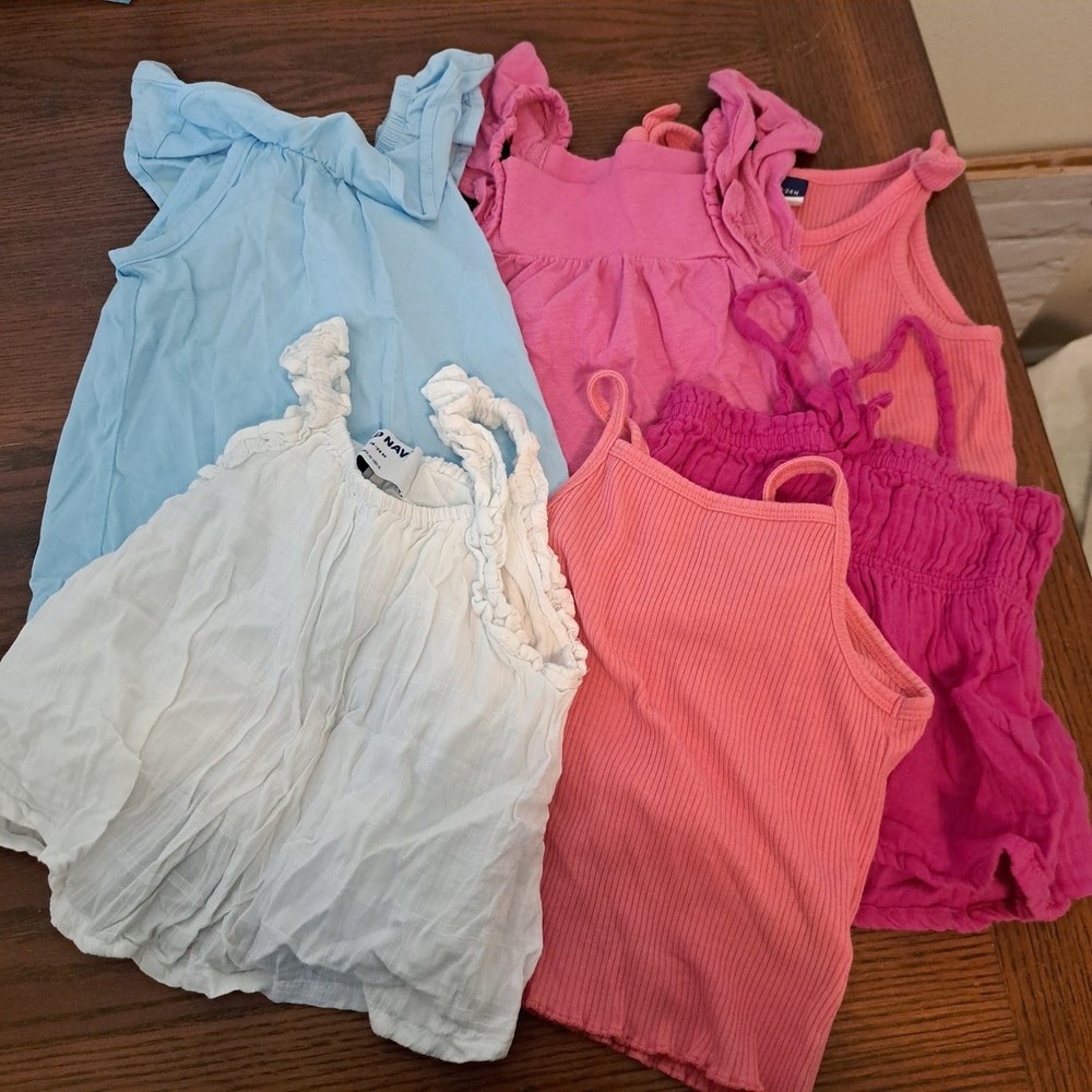 Lot 6 Old Navy Carters Toddler Girls Tops Tank Cami Ruffle Pink Blue 18M 2T
